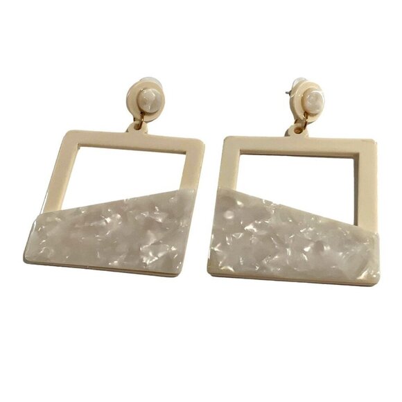 Vintage Acrylic Square Geometric Statement Earrings With Textured Inlay & Gold-T - Picture 1 of 4